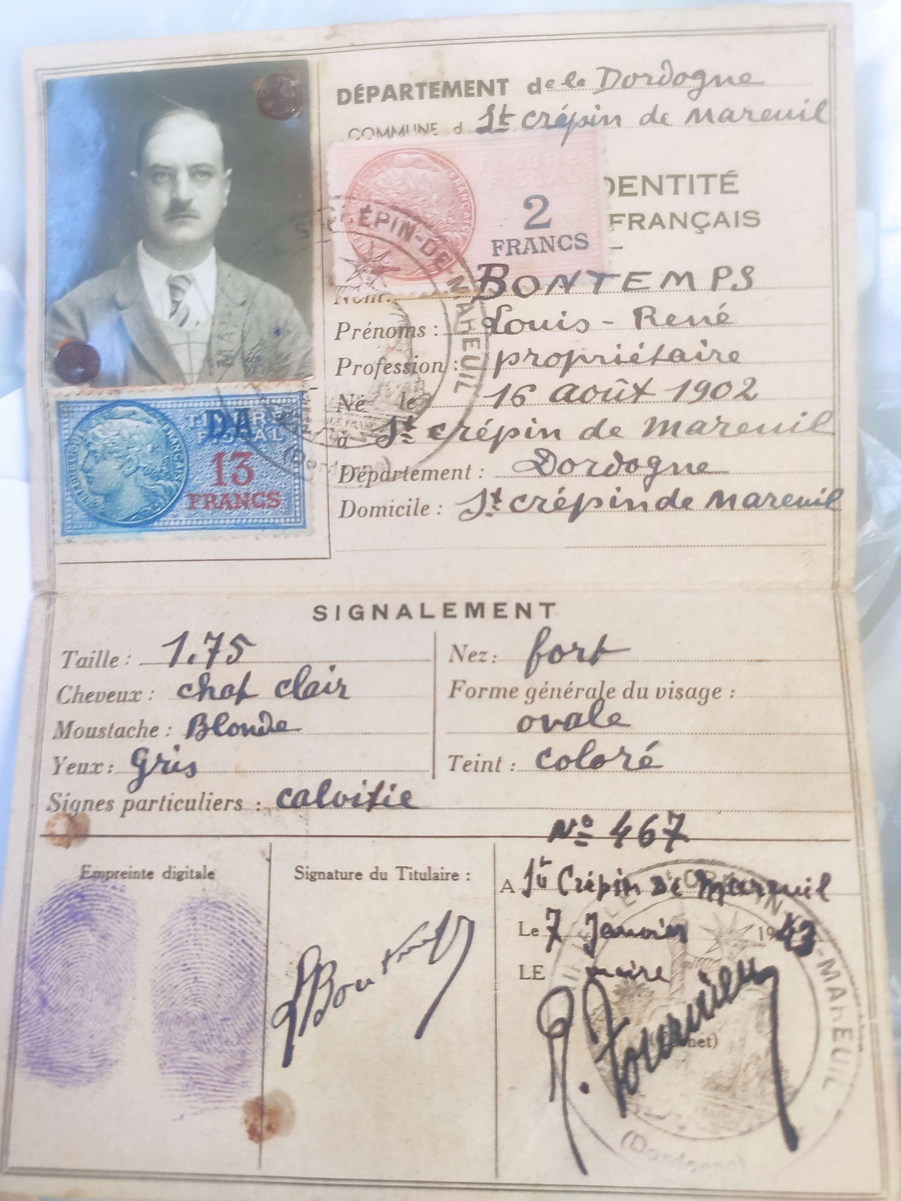Carte Louis-René Bontemps janvier 1943